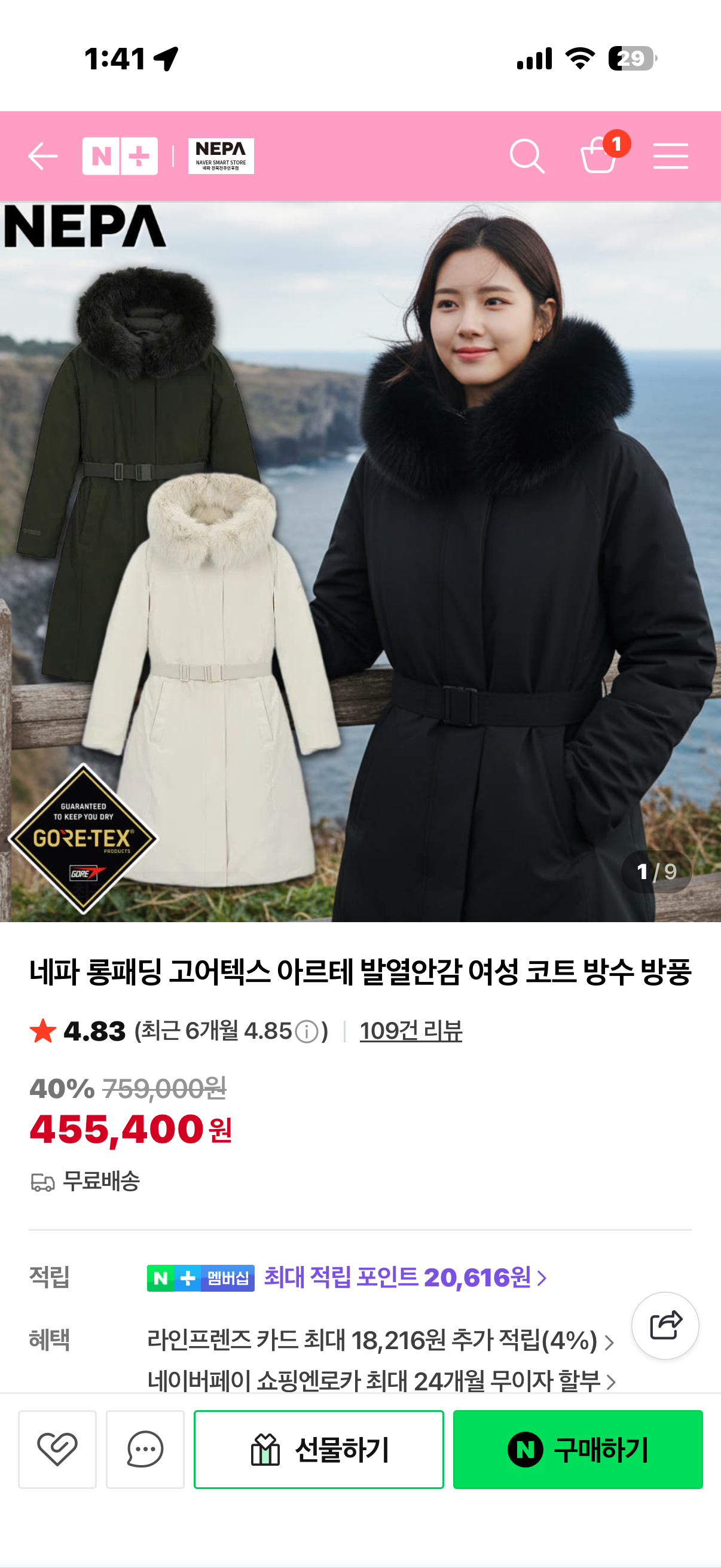 고어택스롱패딩
